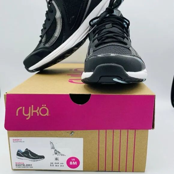 Ryka Shoes Womens Size 8 M Black Blue Leather Athletic Training Comfort Sneakers