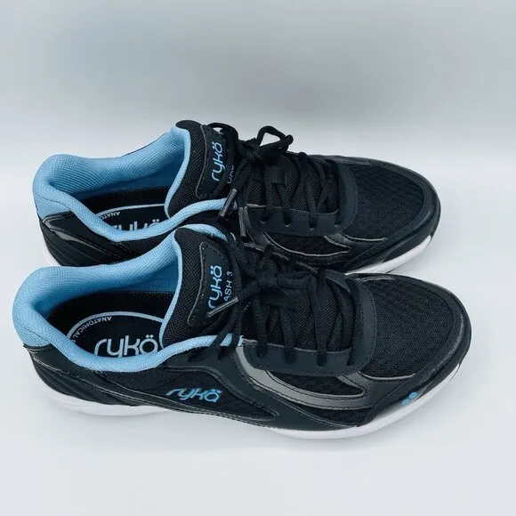 Ryka Shoes Womens Size 8 M Black Blue Leather Athletic Training Comfort Sneakers