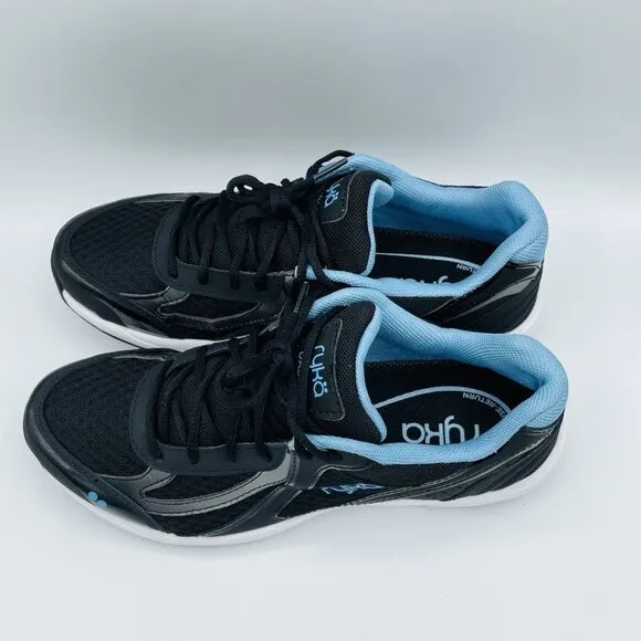 Ryka Shoes Womens Size 8 M Black Blue Leather Athletic Training Comfort Sneakers