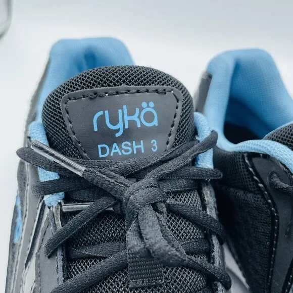 Ryka Shoes Womens Size 8 M Black Blue Leather Athletic Training Comfort Sneakers