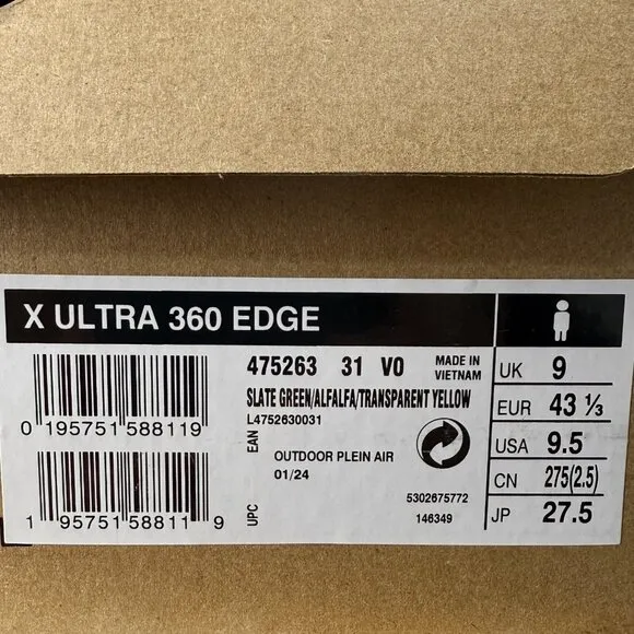 Salomon X Ultra 360 Edge Hiking Shoes Slate Green Men’s 9.5 NEW