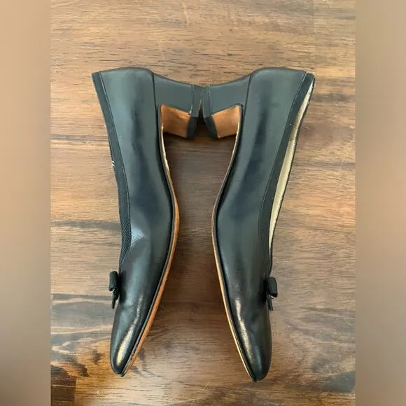Salvatore Ferragamo Classic Bow Square Toe Black Leather Heels Old Money