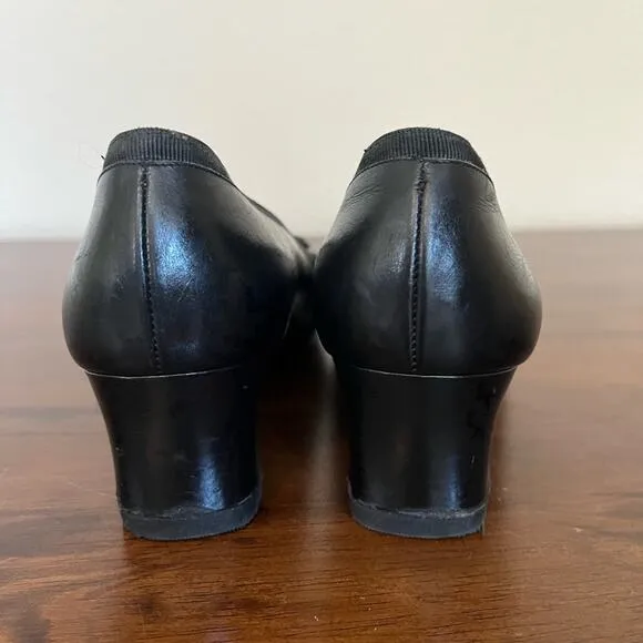 Salvatore Ferragamo Classic Bow Square Toe Black Leather Heels Old Money