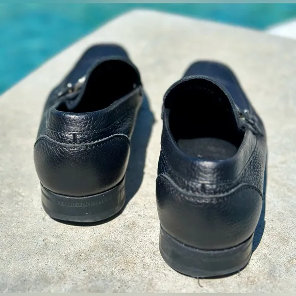 Salvatore Ferragamo Men's Black Pebble Leather Slip-On Loafers. Size 8