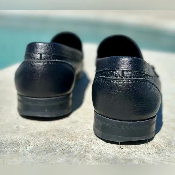 Salvatore Ferragamo Men's Black Pebble Leather Slip-On Loafers. Size 8
