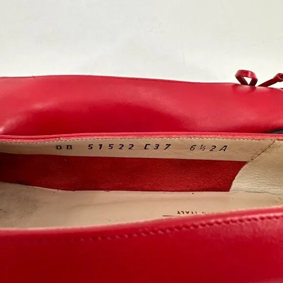 Salvatore Ferragamo Red Leather Cap Toe Bow Block Heel Vintage 6.5 Heel Shoes