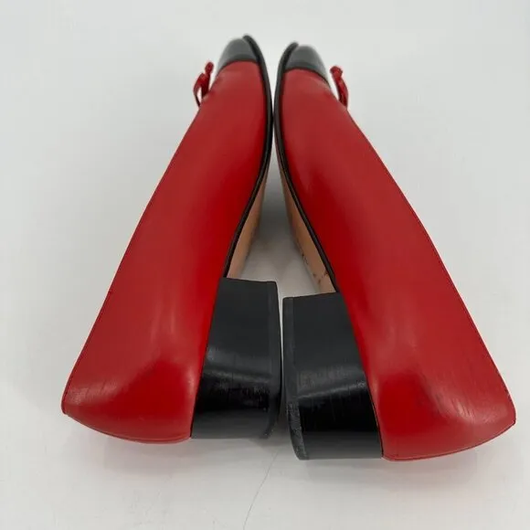 Salvatore Ferragamo Red Leather Cap Toe Bow Block Heel Vintage 6.5 Heel Shoes