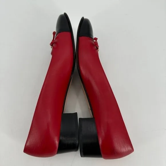 Salvatore Ferragamo Red Leather Cap Toe Bow Block Heel Vintage 6.5 Heel Shoes