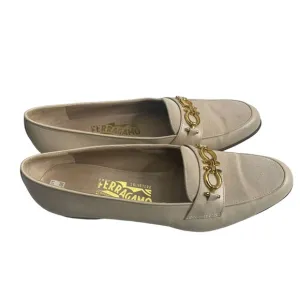 Salvatore Ferragamo Women’s Shoes 30213 Ivory Leather Slip-On Loafer US 9AA