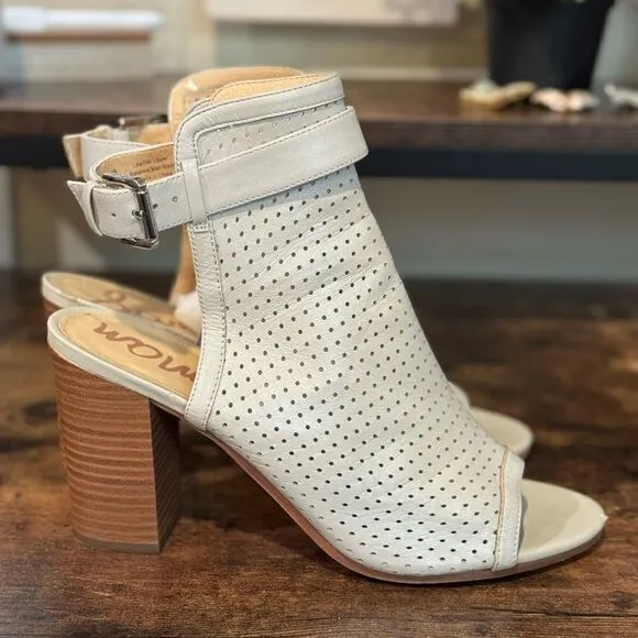 Sam Edelman Gray Peep toe chunky heel strappy shoes size 10