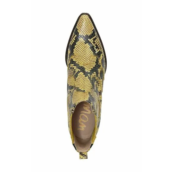 Sam Edelman Women Western Chelsea Boots Winona Size US 6.5M Yellow Snake Print