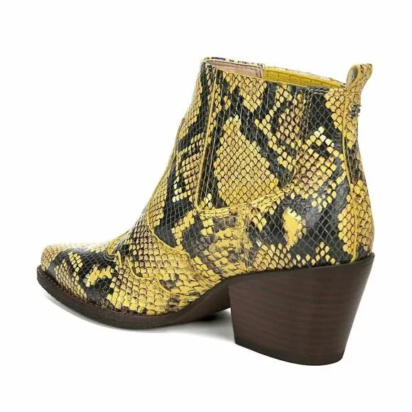 Sam Edelman Women Western Chelsea Boots Winona Size US 6.5M Yellow Snake Print
