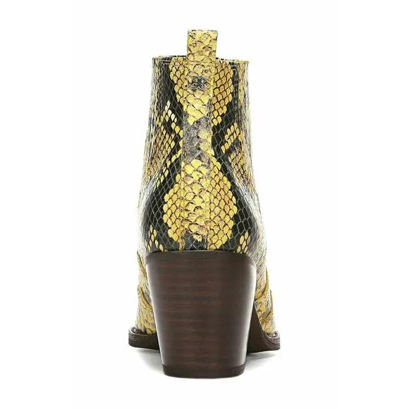 Sam Edelman Women Western Chelsea Boots Winona Size US 6.5M Yellow Snake Print