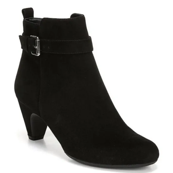 Sam Edelman Women’s Mandi Black Suede Ankle Boots Booties Side Zip Gold Hardware