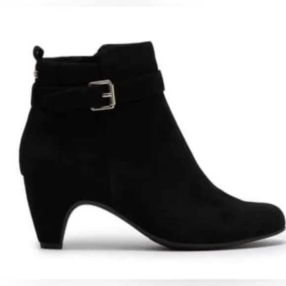 Sam Edelman Women’s Mandi Black Suede Ankle Boots Booties Side Zip Gold Hardware