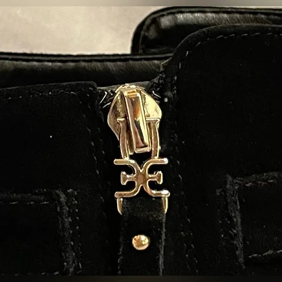 Sam Edelman Women’s Mandi Black Suede Ankle Boots Booties Side Zip Gold Hardware