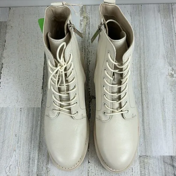 Sam Edelman womens sz 6.5M cream leather lace up chunky ankle boots