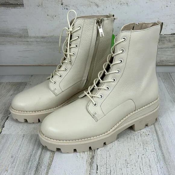 Sam Edelman womens sz 6.5M cream leather lace up chunky ankle boots