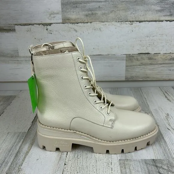 Sam Edelman womens sz 6.5M cream leather lace up chunky ankle boots