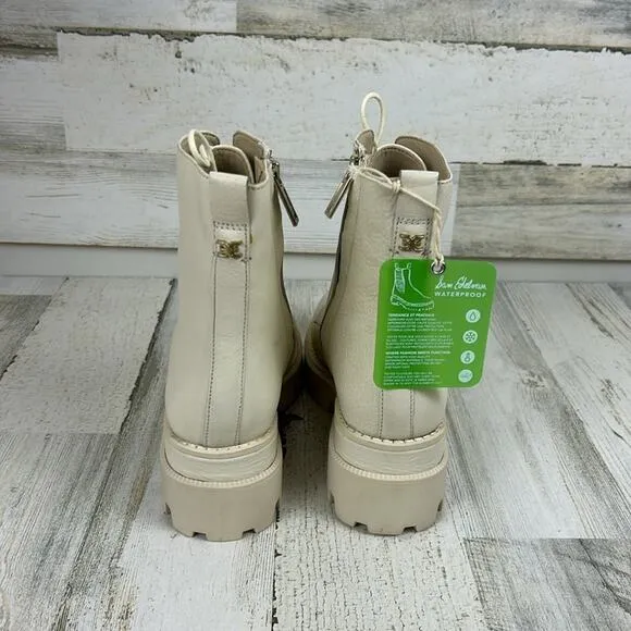 Sam Edelman womens sz 6.5M cream leather lace up chunky ankle boots