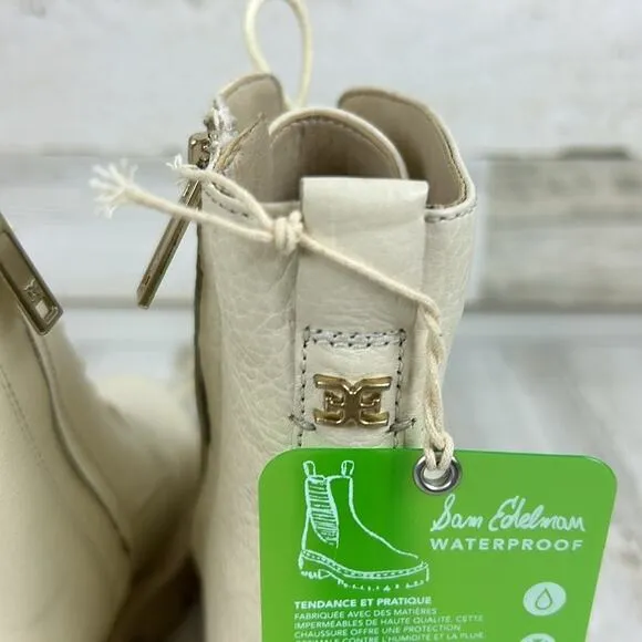 Sam Edelman womens sz 6.5M cream leather lace up chunky ankle boots