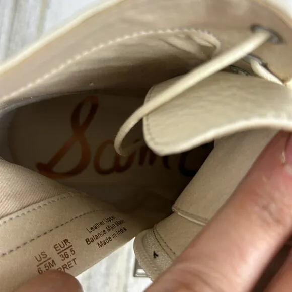 Sam Edelman womens sz 6.5M cream leather lace up chunky ankle boots