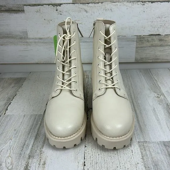 Sam Edelman womens sz 6.5M cream leather lace up chunky ankle boots