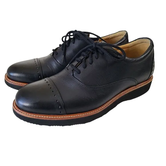 Samuel Hubbard Brogue Black Leather Oxford Cap Toe Shoes Size 9.5