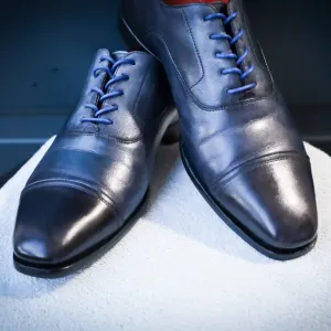 Santoni 8-5.M Black and Blue Oxford Cap Toe Mens Dress Shoes