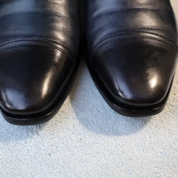 Santoni 8-5.M Black and Blue Oxford Cap Toe Mens Dress Shoes