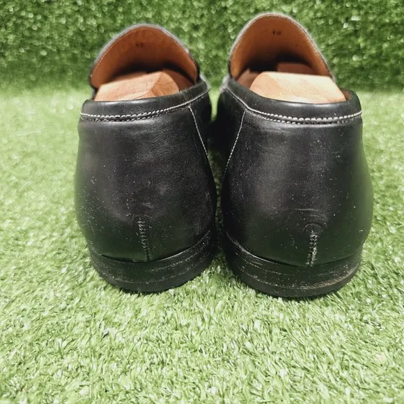 Santoni Black Leather Slip On Tassel Loafer Dress Shoes ITALY Mens Size 10 D