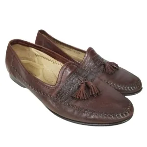 Santoni Mens 11.5 Brown Leather Tassel Slip Loafer