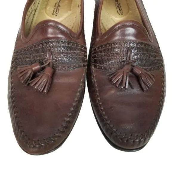 Santoni Mens 11.5 Brown Leather Tassel Slip Loafer