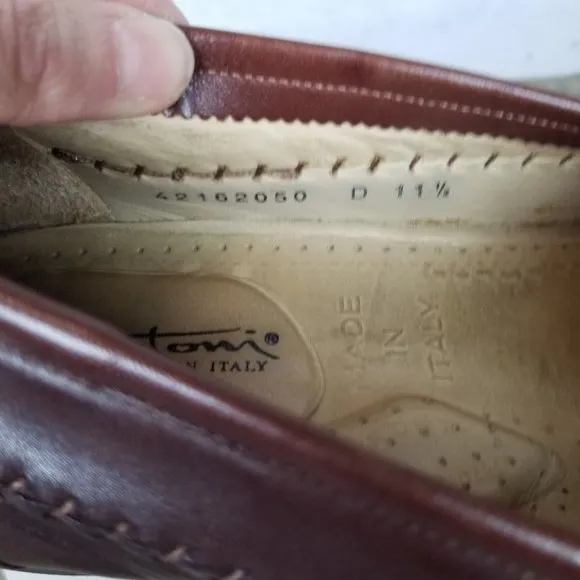 Santoni Mens 11.5 Brown Leather Tassel Slip Loafer