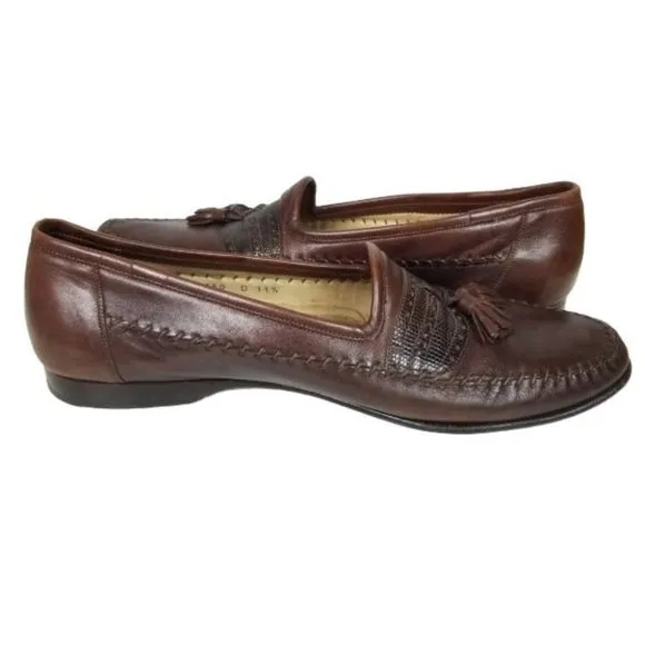 Santoni Mens 11.5 Brown Leather Tassel Slip Loafer