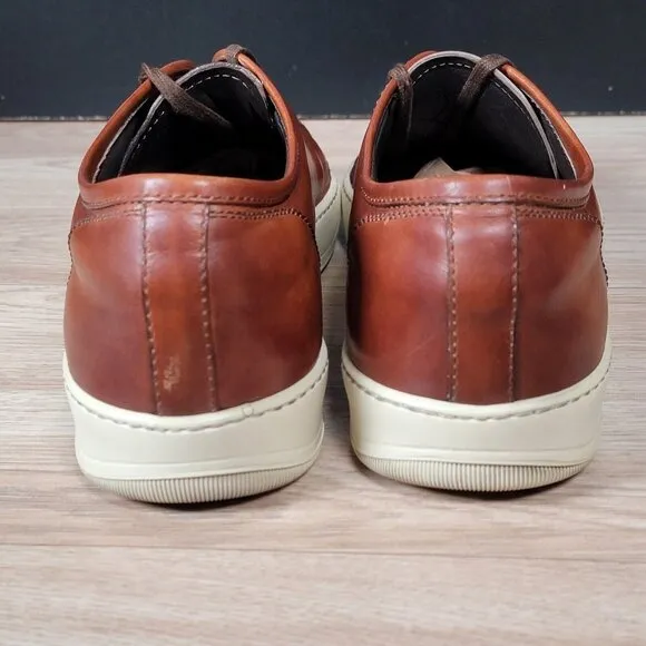 Santoni Shoes Men Size 12 D Brown Leather Casual Sneakers Round Toe Preppy Italy