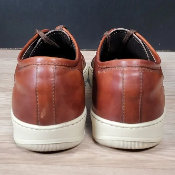 Santoni Shoes Men Size 12 D Brown Leather Casual Sneakers Round Toe Preppy Italy
