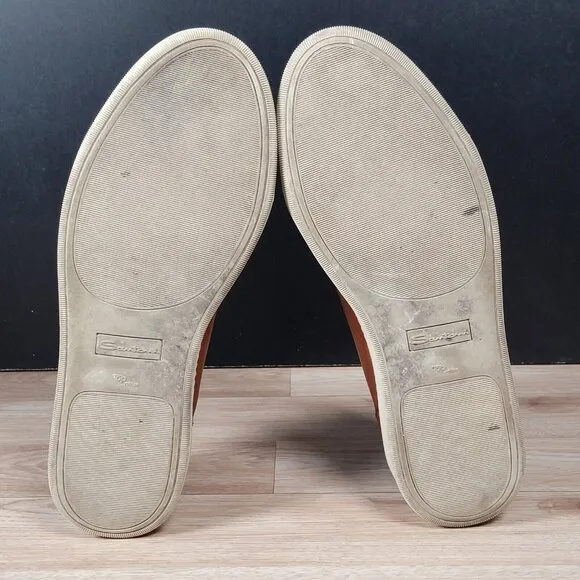Santoni Shoes Men Size 12 D Brown Leather Casual Sneakers Round Toe Preppy Italy