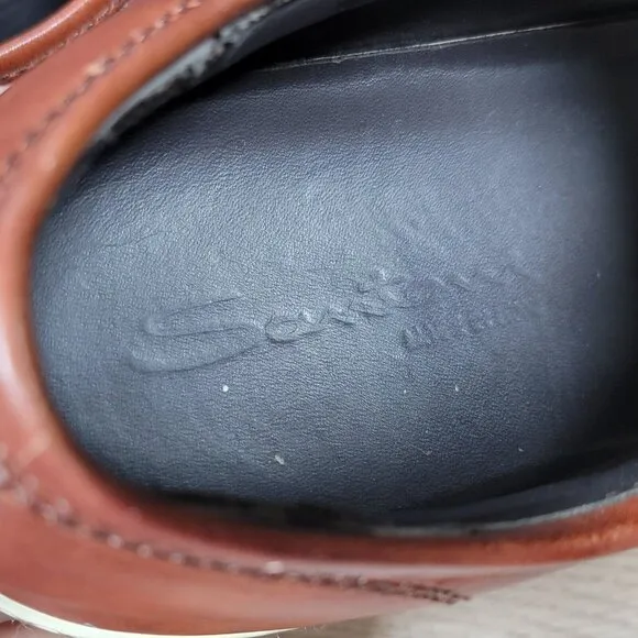 Santoni Shoes Men Size 12 D Brown Leather Casual Sneakers Round Toe Preppy Italy