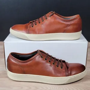 Santoni Shoes Men Size 12 D Brown Leather Casual Sneakers Round Toe Preppy Italy