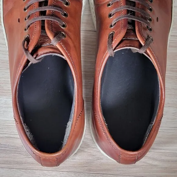 Santoni Shoes Men Size 12 D Brown Leather Casual Sneakers Round Toe Preppy Italy