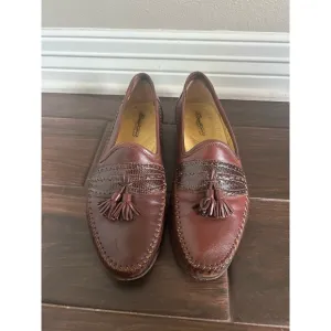 Santoni Tassel Brown Leather Loafers Lizard Accents Mens  Shoes Size 10