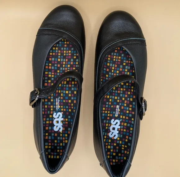 SAS 2500 Womens Black Leather Clare Non Slip Mary Jane Shoes Size 7.5 M
