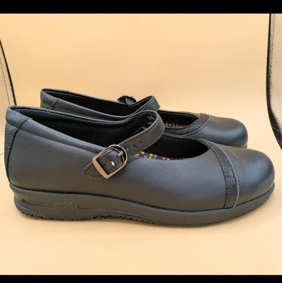 SAS 2500 Womens Black Leather Clare Non Slip Mary Jane Shoes Size 7.5 M