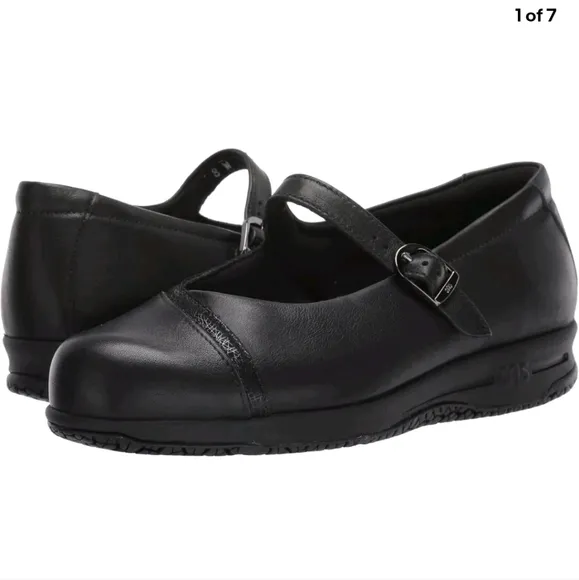 SAS 2500 Womens Black Leather Clare Non Slip Mary Jane Shoes Size 7.5 M