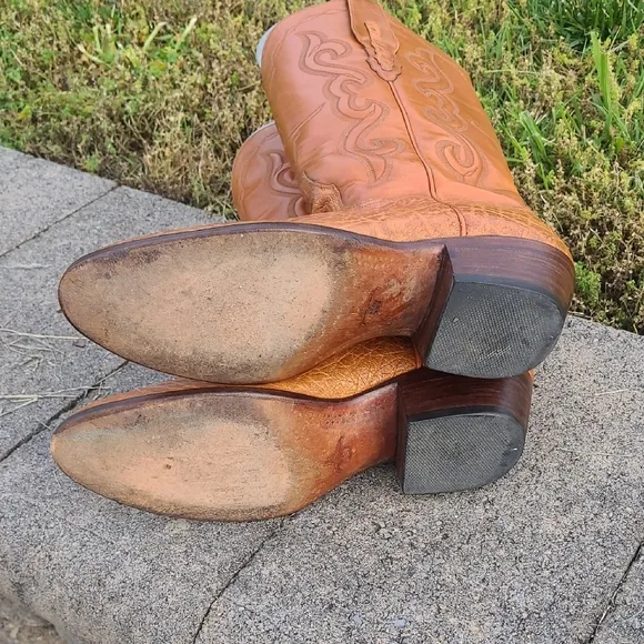 SAS Orange Cowboy Western Boots, Round Toe Size 10 C