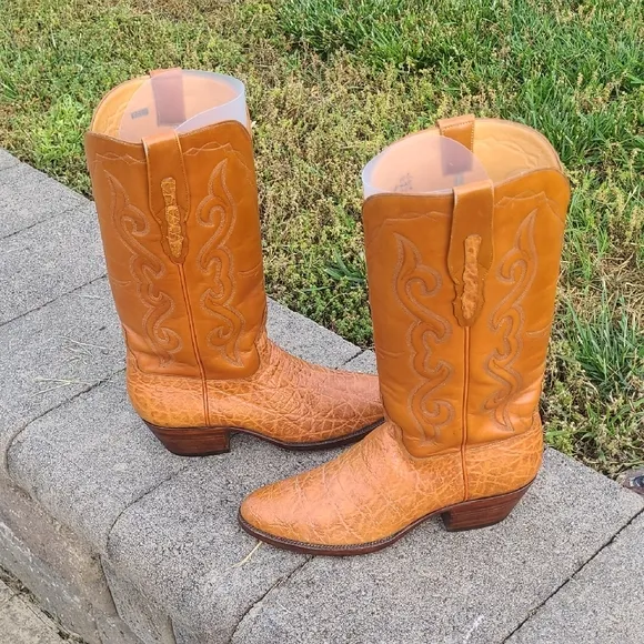 SAS Orange Cowboy Western Boots, Round Toe Size 10 C