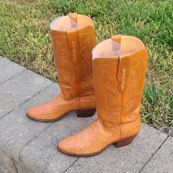 SAS Orange Cowboy Western Boots, Round Toe Size 10 C