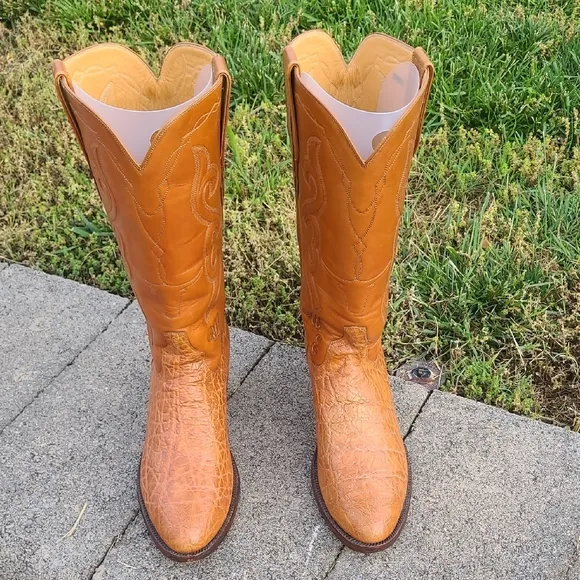 SAS Orange Cowboy Western Boots, Round Toe Size 10 C