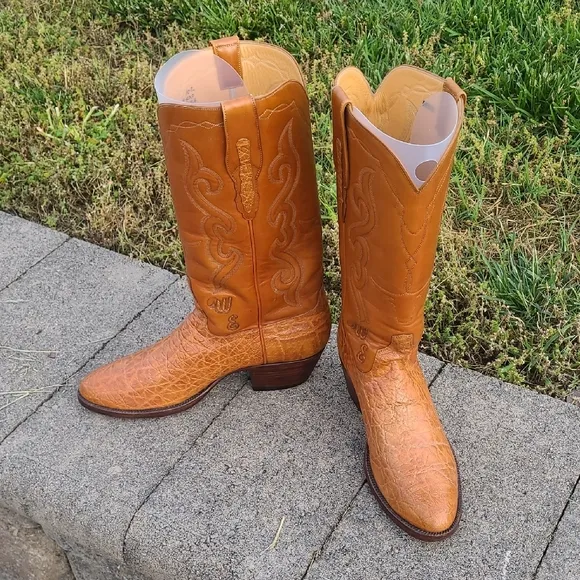 SAS Orange Cowboy Western Boots, Round Toe Size 10 C